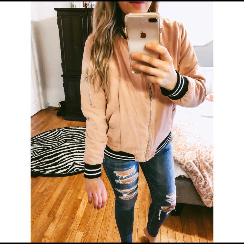 Blush pink bomber jacket